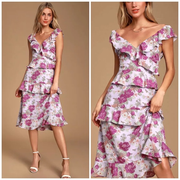 Lulus Dresses & Skirts - NWT Lulus Lavender Floral Ruffle Cocktail Dress
